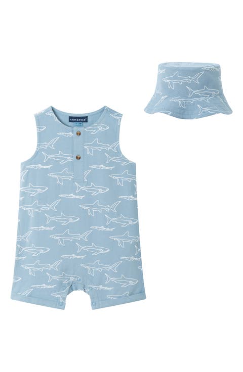Print Sleeveless Romper & Bucket Hat Set (Baby)