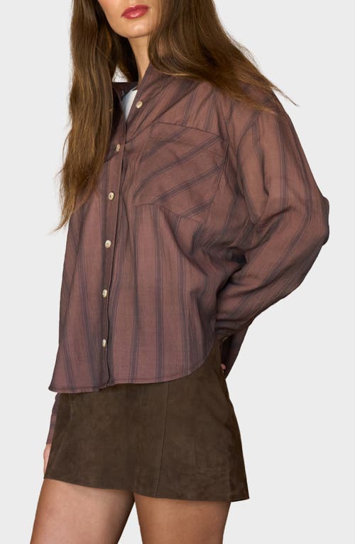 Blu Pepper Button Front Stripe Shirt In Brown