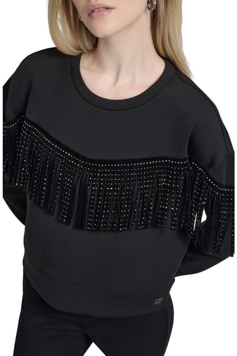 Stud Fringe Pullover, Alternate, color, BLACK