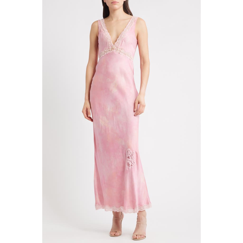 LoveShackFancy Bier Embellished Lace Trim Silk Blend Slipdress in Pink Ember  product