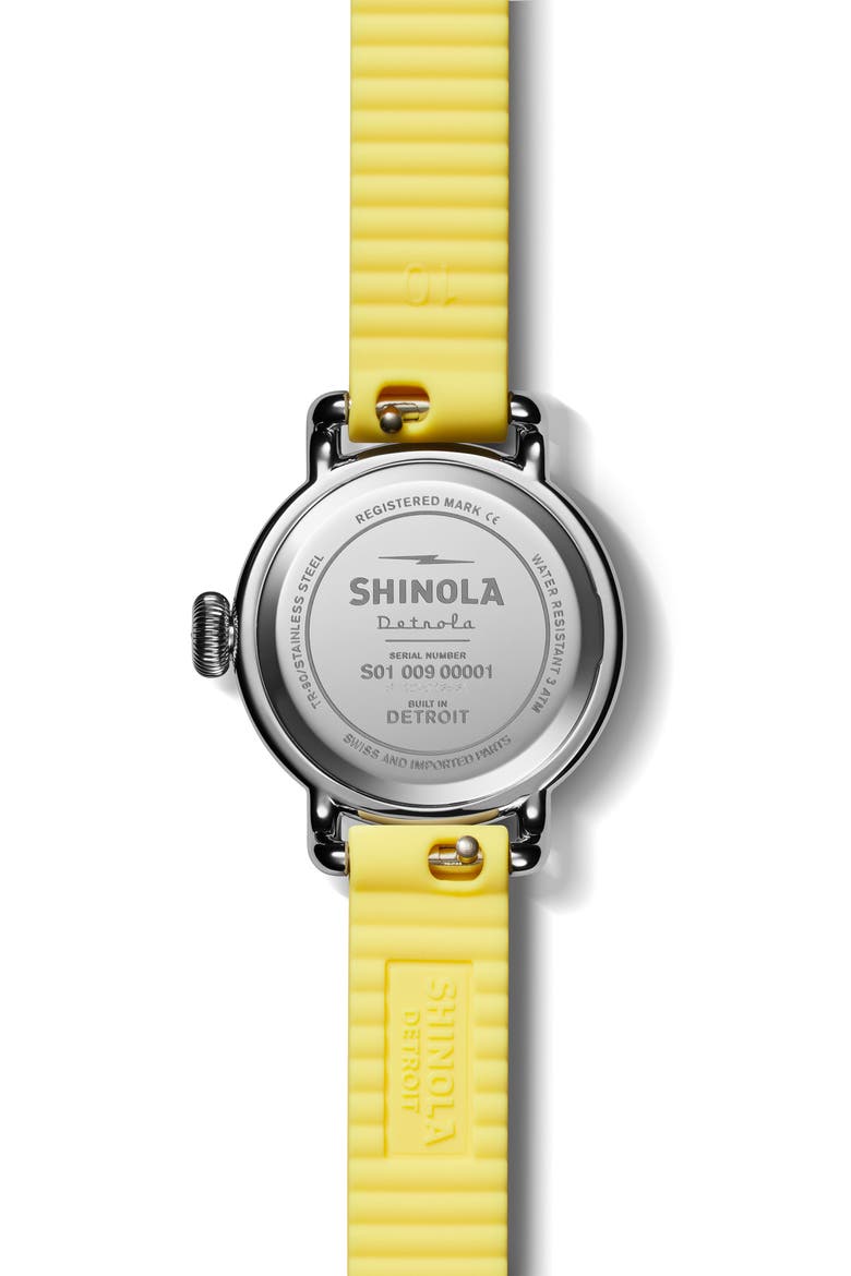 Detrola Pee Wee Silicone Strap Watch, 25mm, Alternate, color, WHITE/ YELLOW