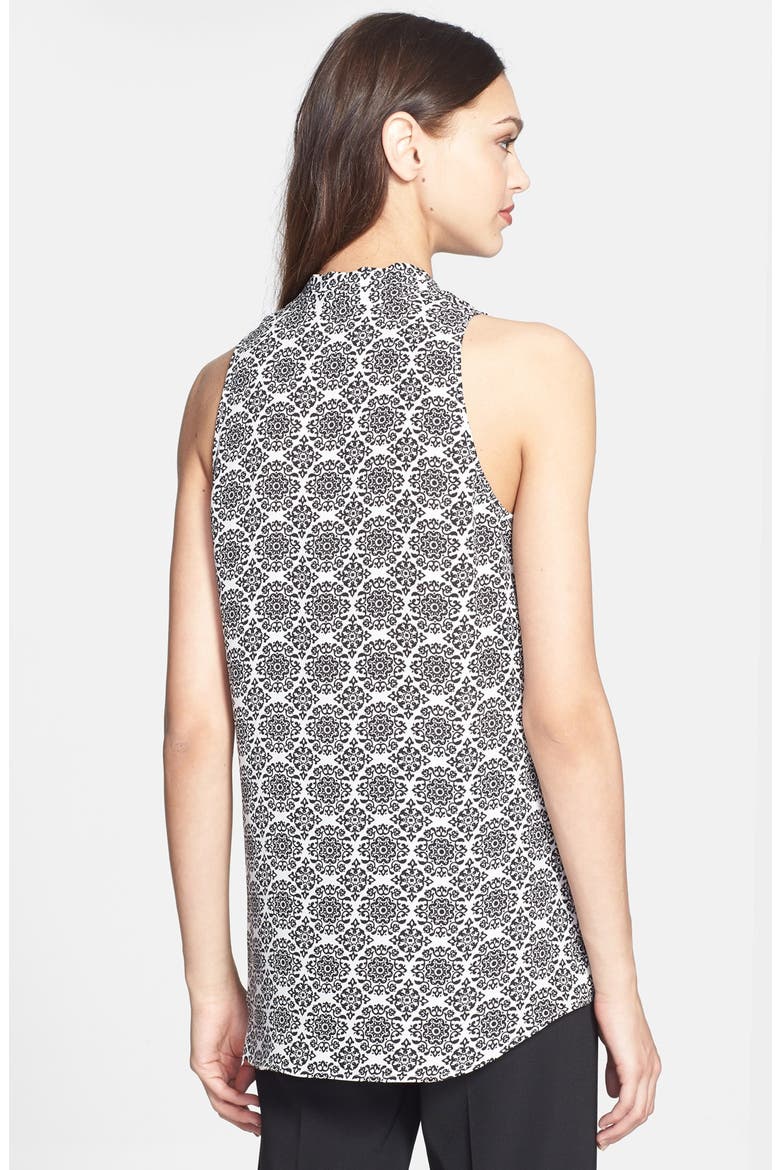 'Hylin' Print Silk Top, Alternate, color, WHITE/BLACK