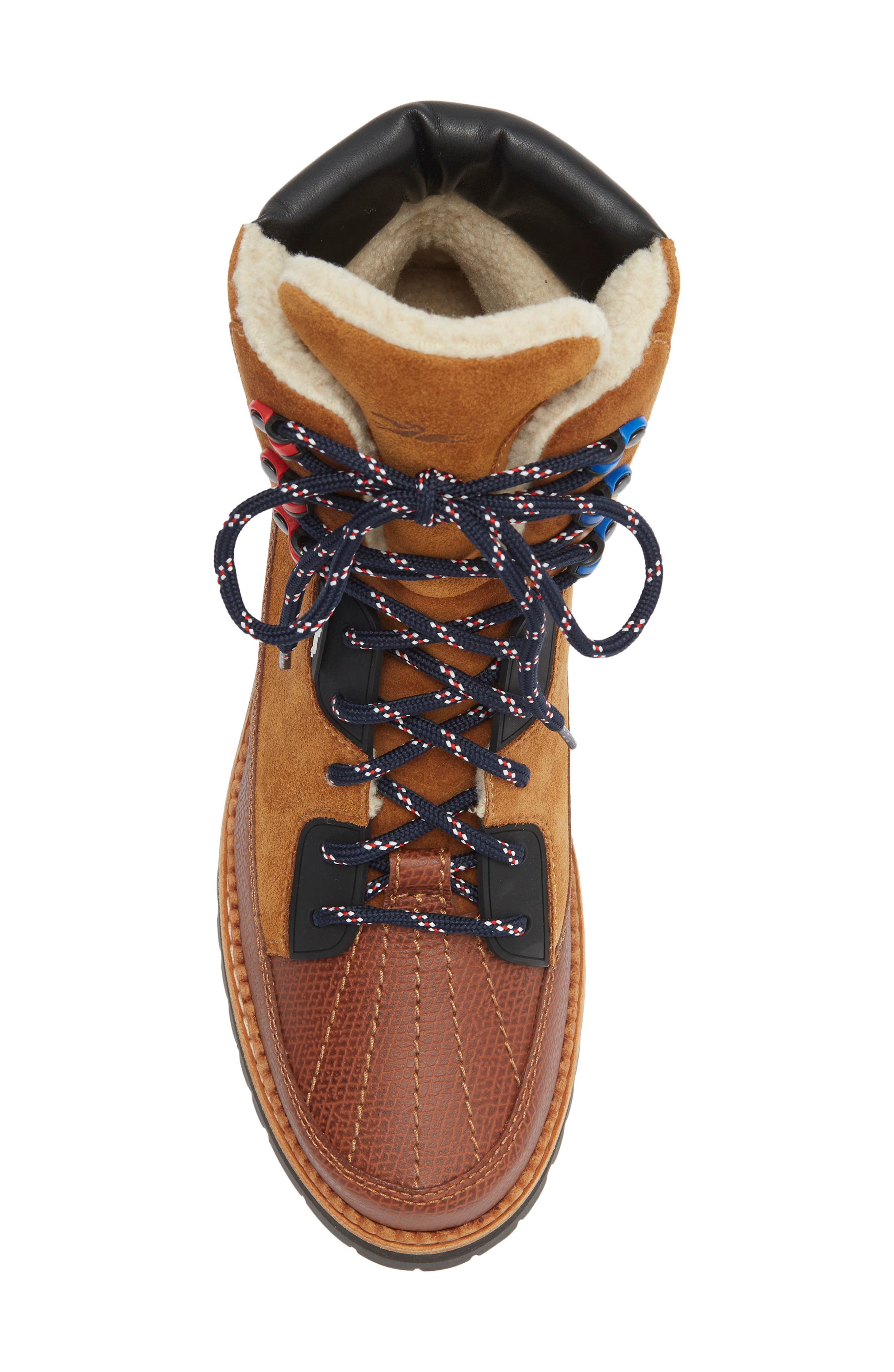 Longchamp Faux Shearling Lined Hiker Boot, Alternate, color, Cognac