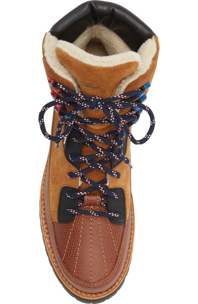 Longchamp Faux Shearling Lined Hiker Boot, Alternate, color, Cognac