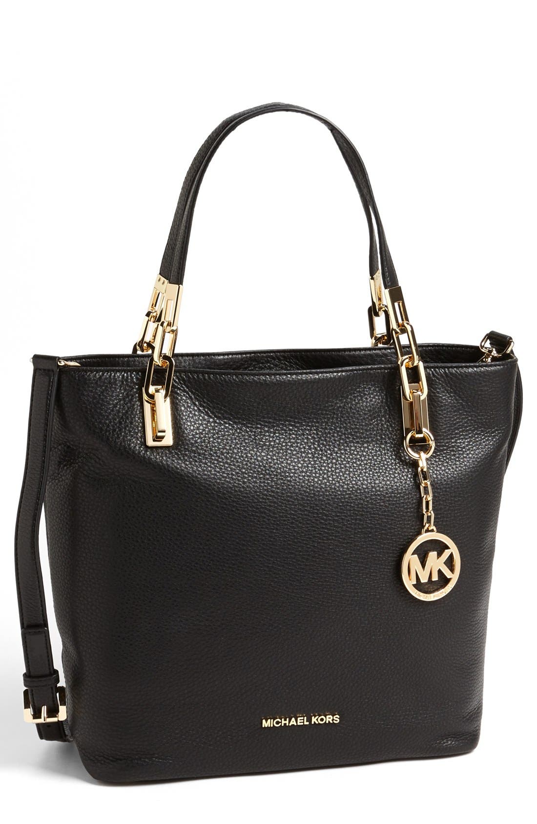 'Medium Brooke' Leather Tote, Main, color, BLACK