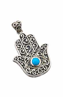 SAMUEL B. Sleeping Beauty Turquoise Hamsa Pendant