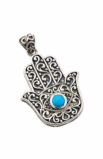 Sleeping Beauty Turquoise Hamsa Pendant