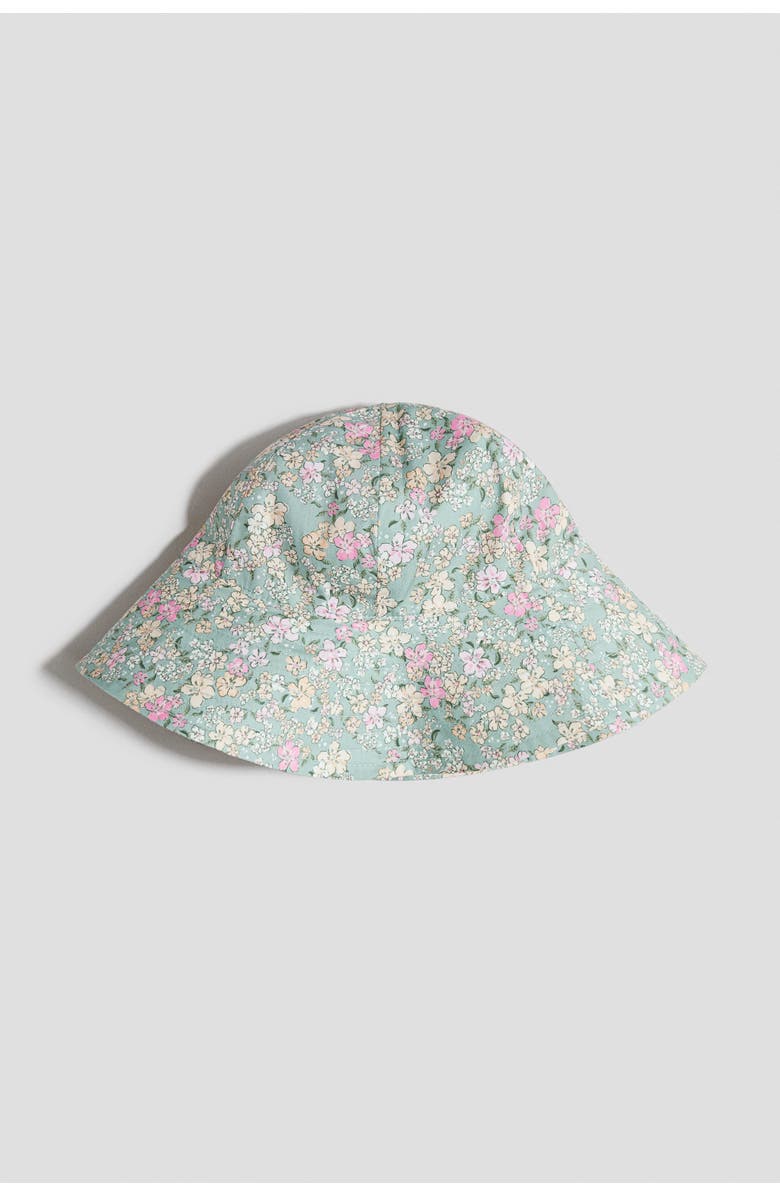 H&M Printed wide-brim sun hat, Main, color, Dusty Green/Floral