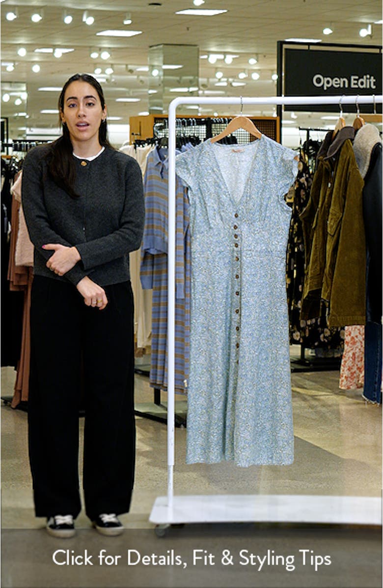 Camila Floral Button Front Hemp Blend Midi Dress, sales video thumbnail