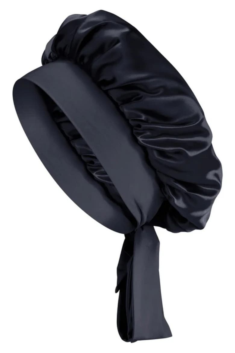 Bow Mulberry Silk Bonnet, Main, color, BLACK