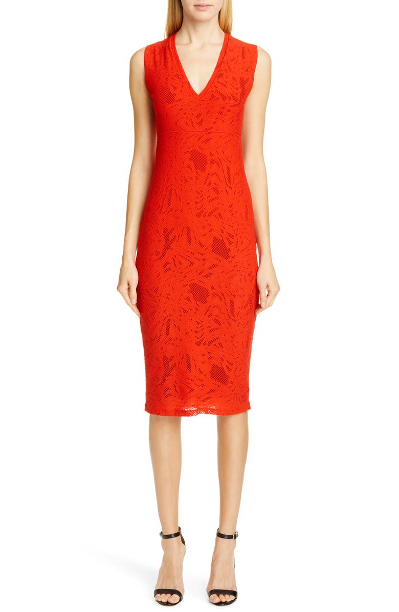 Fuzzi Lace V-Neck Midi Dress, Main, color,