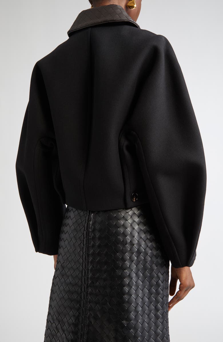 Bottega Veneta Curved Sleeve Crop Jacket with Intrecciato Leather Collar, Alternate, color, 