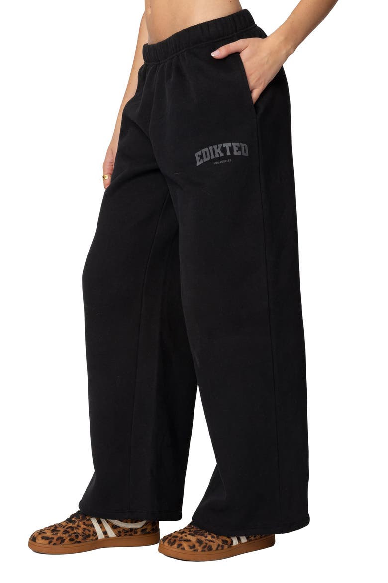 LA Logo Wide Leg Sweatpants, Alternate, color, BLACK