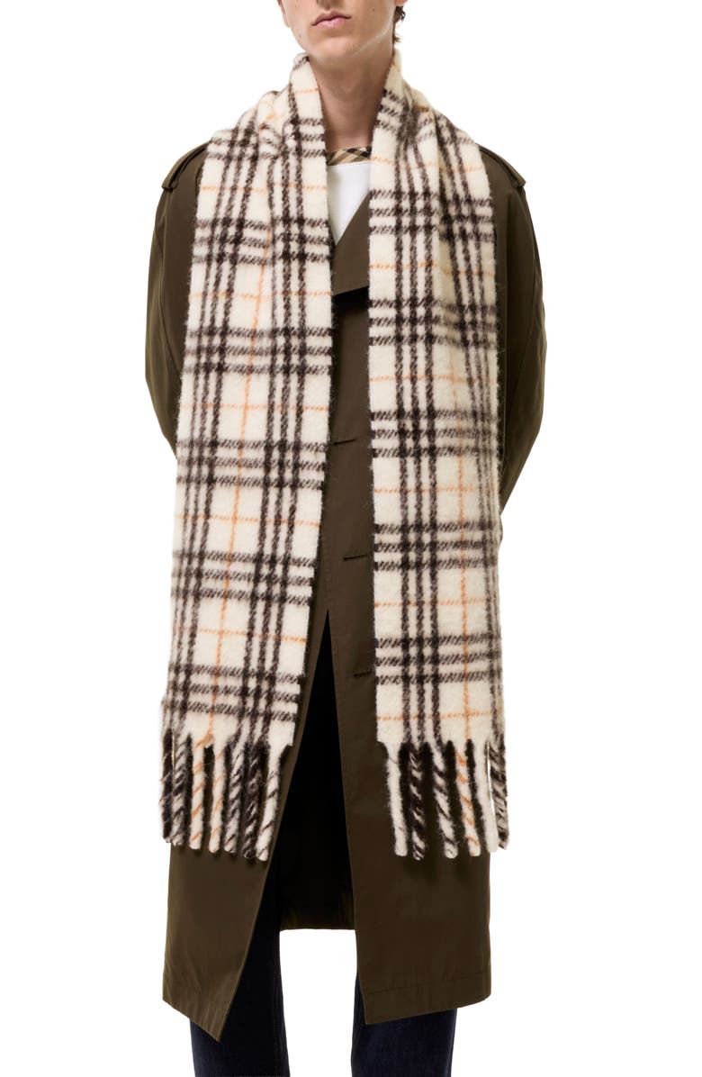 Burberry Narrow Check Scarf, Main, color, Pebble