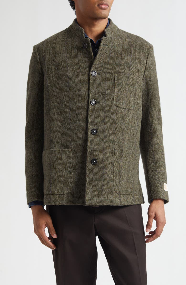 Massimo Alba Wool Herringbone Nehru Jacket, Main, color, Oil
