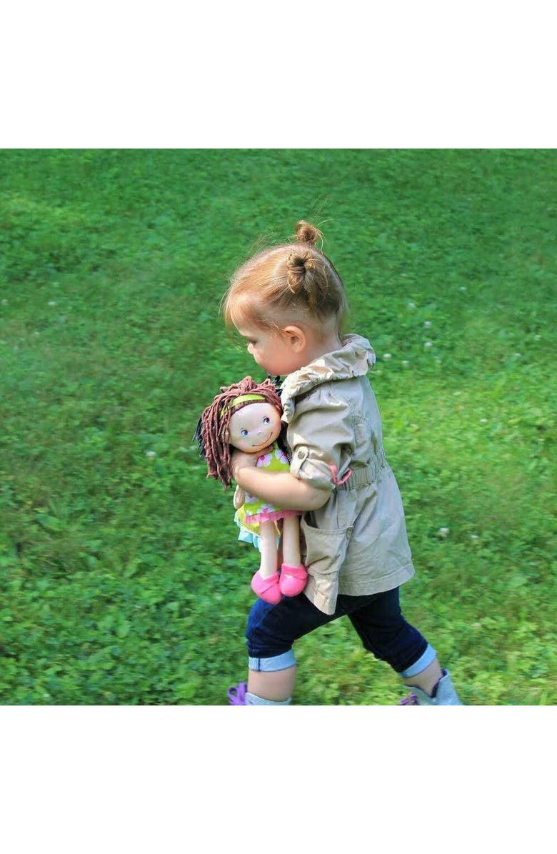 HABA Coco 12" Soft Baby Doll with Brown Hair, Embroidered Face, Removable Green Dress, Matching Headband - Machine Washable Toddler Doll - 18 Months+, Alternate, color, Green Multi