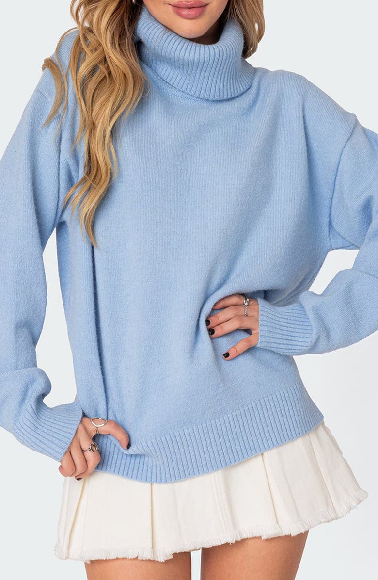 EDIKTED Isabelle Oversize Turtleneck Sweater, Alternate, color, Light-Blue