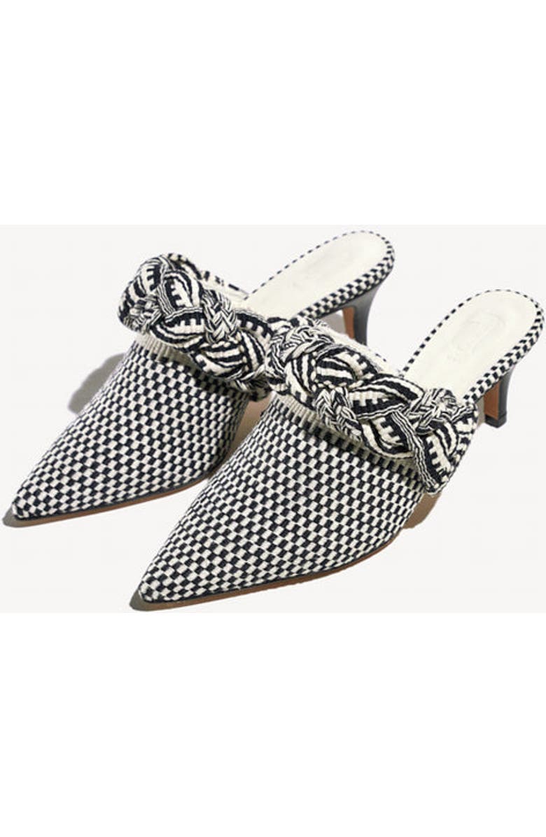 Amambaih Blanca Motif Fabric Mules, Alternate, color, Ivory Black