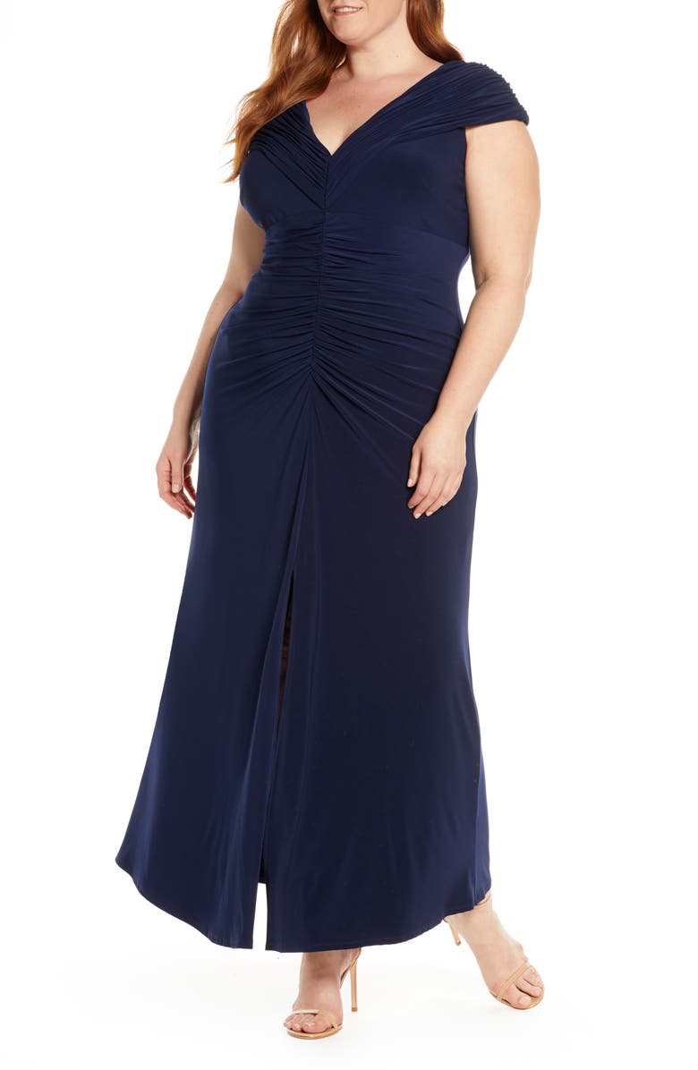 Vince Camuto Portrait Collar Ruched Evening Gown, Alternate, color, 