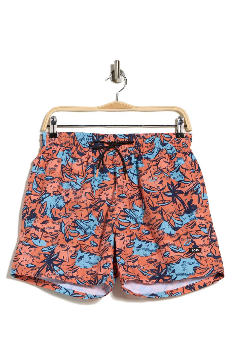 BOSS Willow Swim Trunks, Main, color, Bright Orange