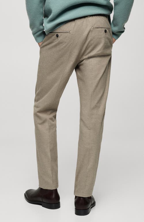 Mango Regular Fit Navy Flat Front Textured Stretch Cotton Pants In Beige