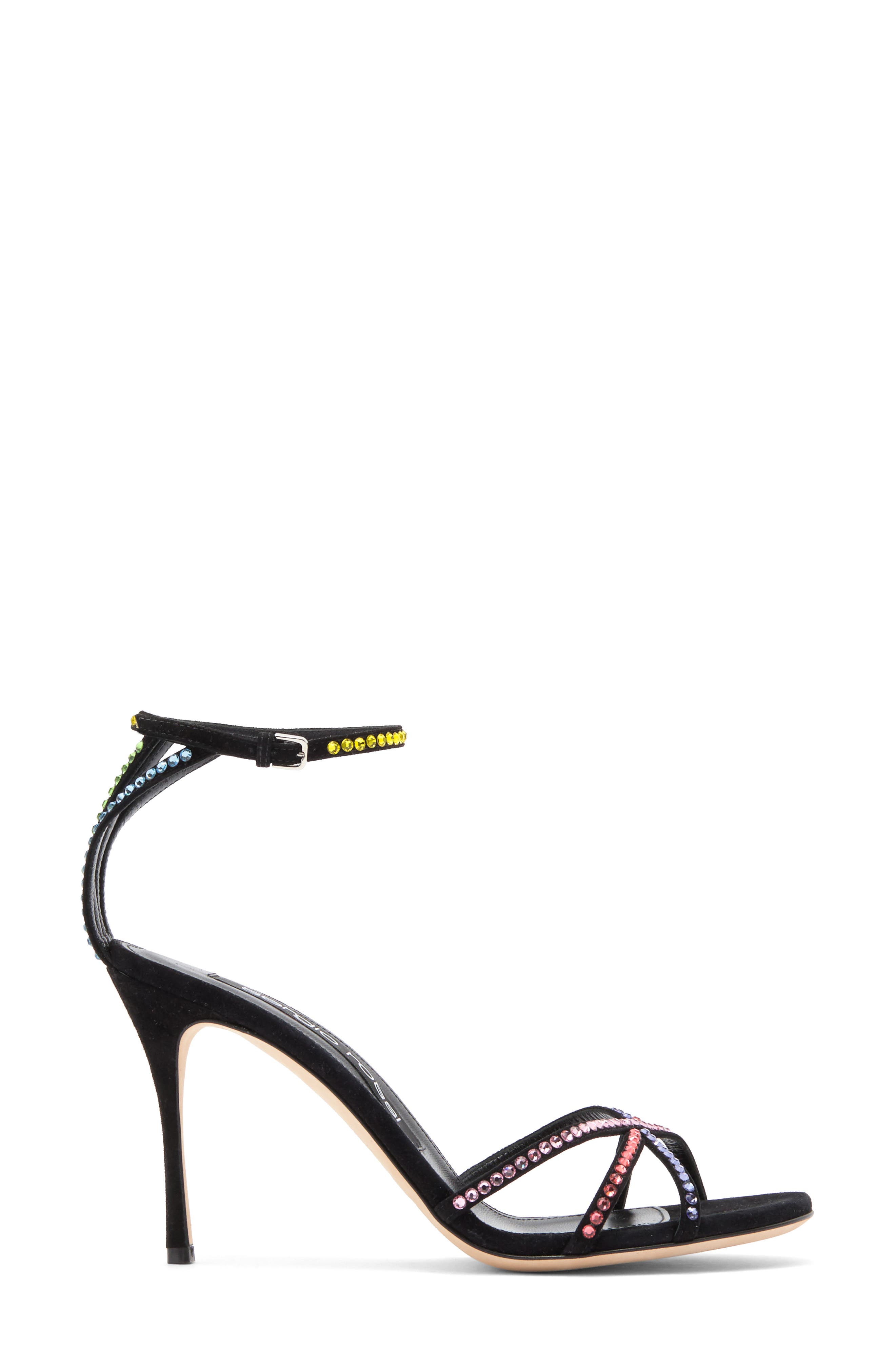Sergio Rossi Crystal Embellished Ankle Strap Stiletto Sandal, Alternate, color, 