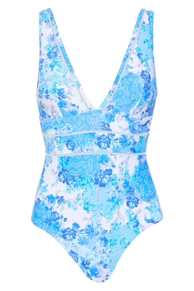 Daiseyfield Plunge Neck One-Piece Swimsuit, Alternate, color, BLUE