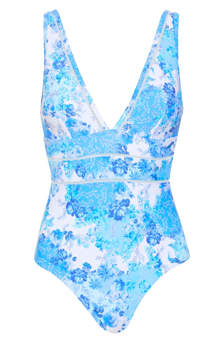 Sea Level Daiseyfield Plunge Neck One-Piece Swimsuit, Alternate, color, Blue