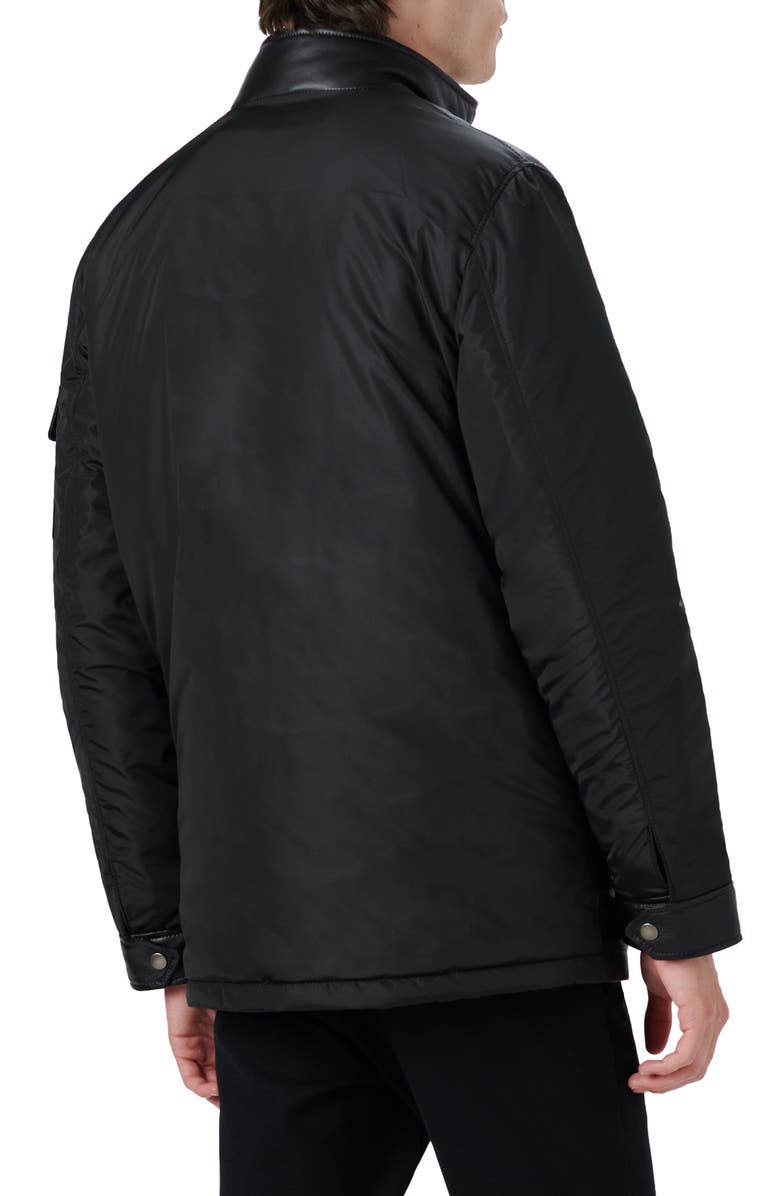 Bugatchi Full Zip Leather Bomber Jacket with Removable Bib, Alternate, color, Caviar