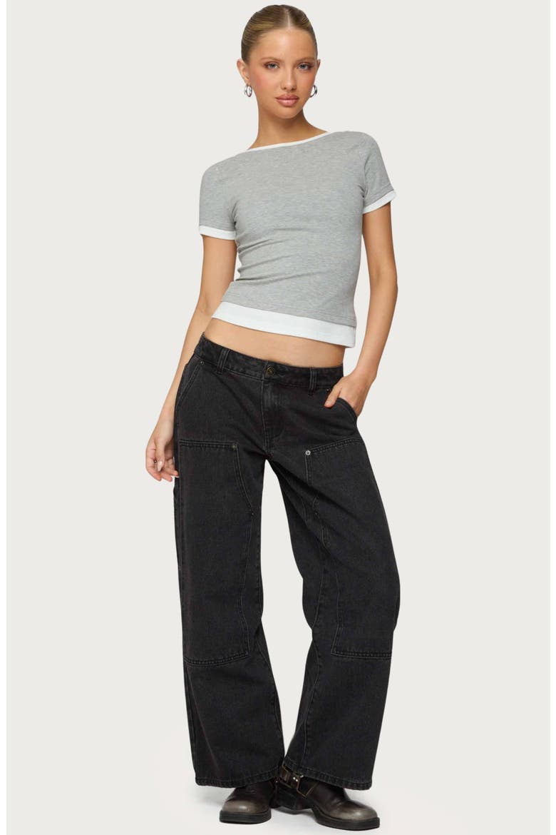 Ayla Low Rise Wide Leg Carpenter Jeans, Alternate, color, BLACK-WASHED