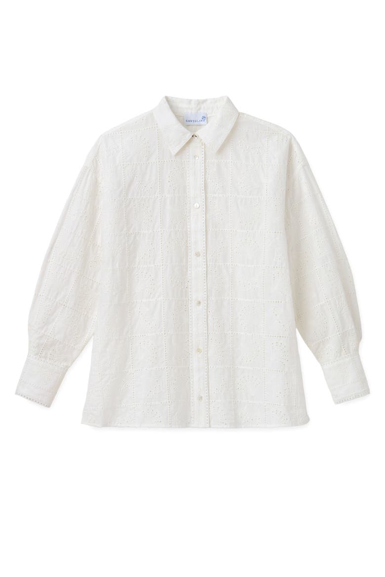 Margaux Eyelet Button Down Shirt, Main, color, Soft White