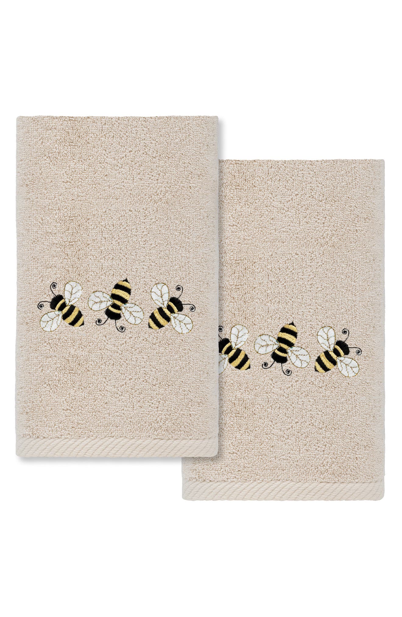 Linum Home Textiles Set of 2 Bee Dance Embroidered Turkish Cotton Hand Towels