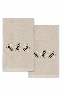 Set of 2 Bee Dance Embroidered Turkish Cotton Hand Towels