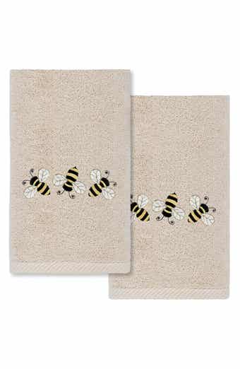 Set of 2 Bee Dance Embroidered Turkish Cotton Hand Towels
