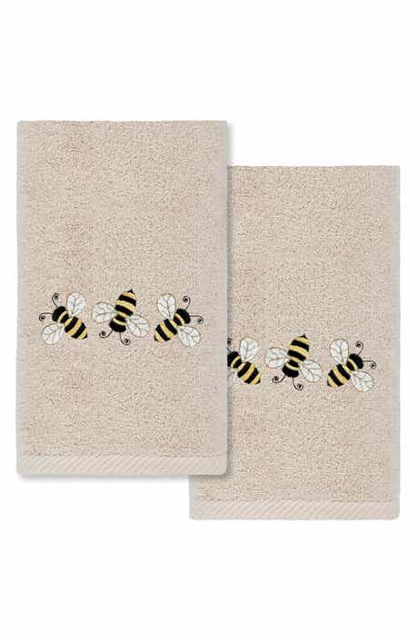 Linum Home Textiles Set of 2 Bee Dance Embroidered Turkish Cotton Hand Towels