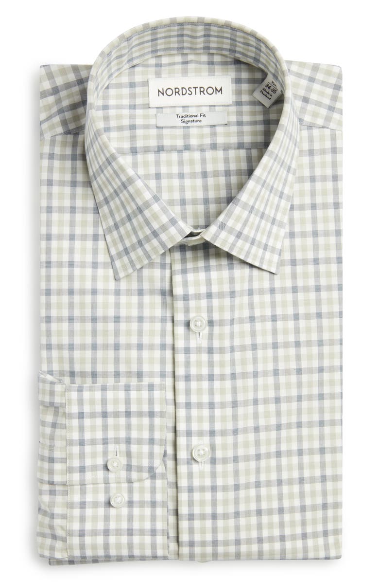 Nordstrom Traditional Fit Check Non-Iron Cotton Dress Shirt, Alternate, color, Green Odrana Gingham