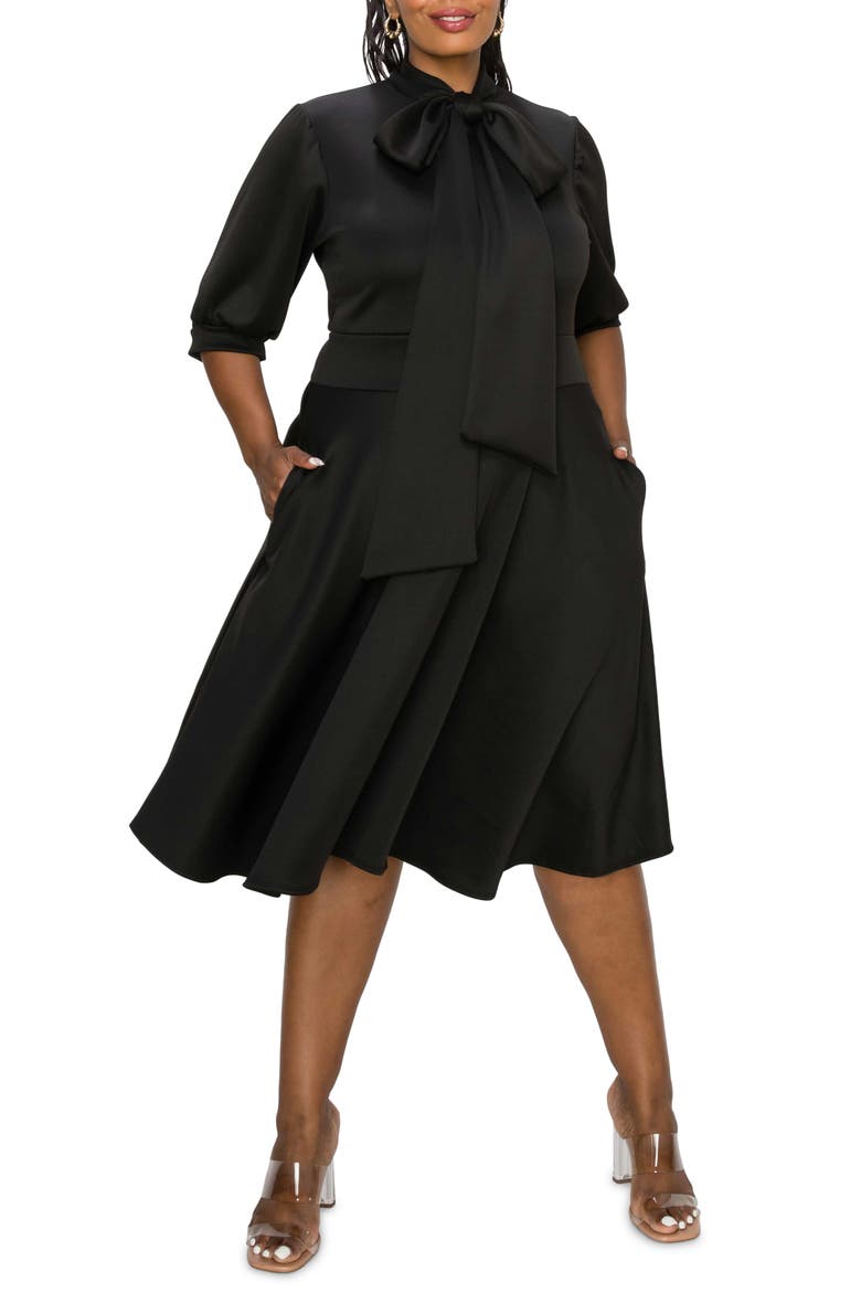 Carina Donna Fit & Flare Midi Dress, Main, color, BLACK