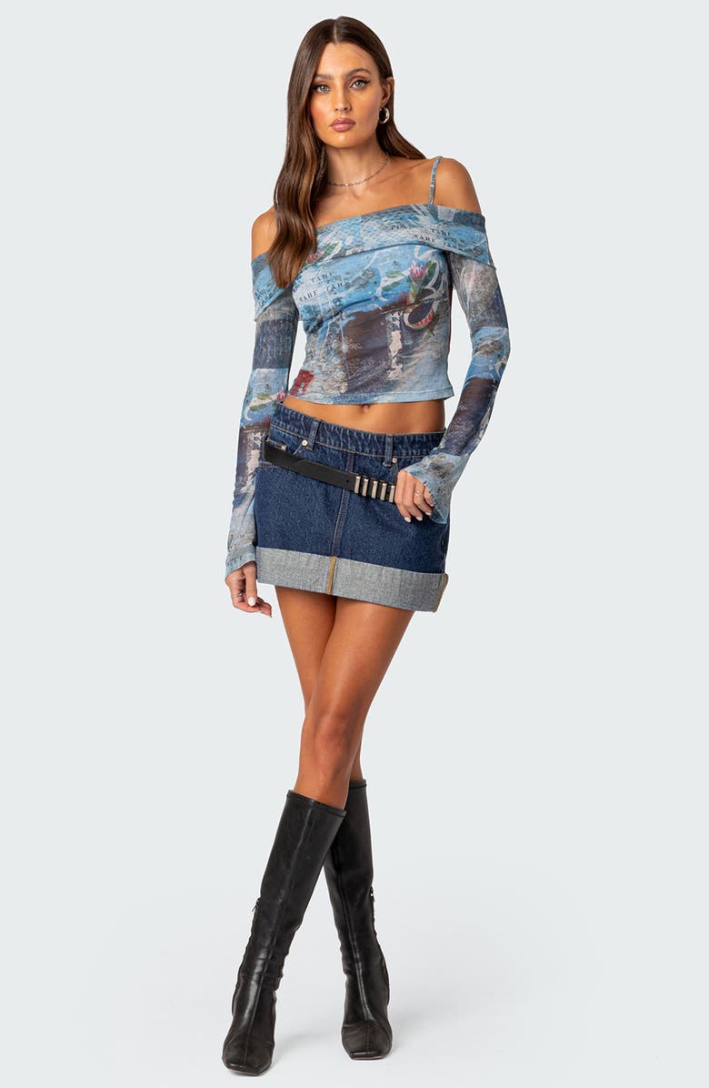 EDIKTED Love Letter Off the Shoulder Mesh Crop Top, Alternate, color, 