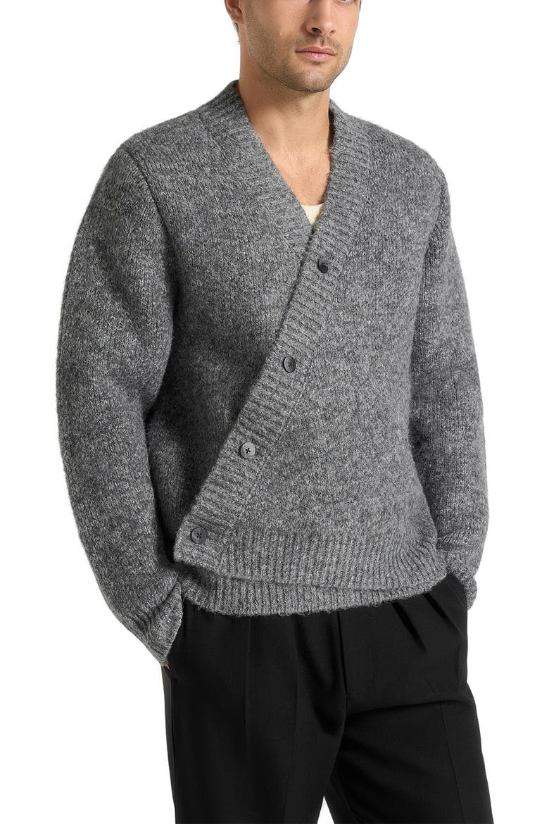 Dani Unisex Asymmetric Brushed Wool Knit Cardigan, Alternate, color, Grey