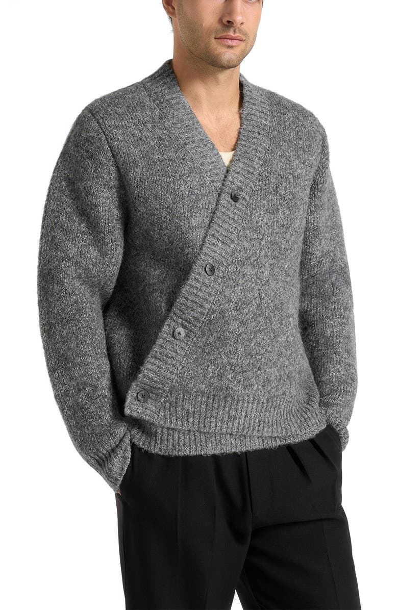 Manière De Voir Dani Unisex Asymmetric Brushed Wool Knit Cardigan, Alternate, color, Grey