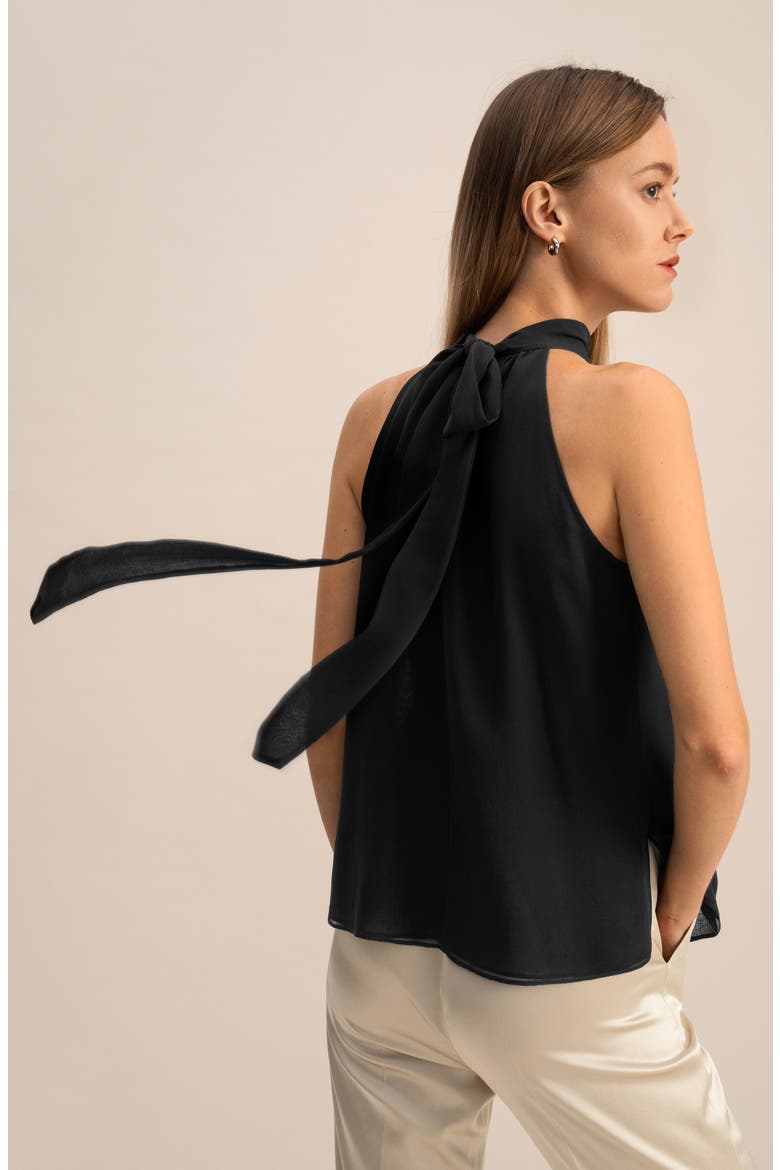 Women's Silk Georgette Halter Neck Top, Alternate, color, Black