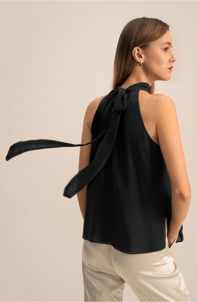 Lilysilk Women's Silk Georgette Halter Neck Top, Alternate, color, Black