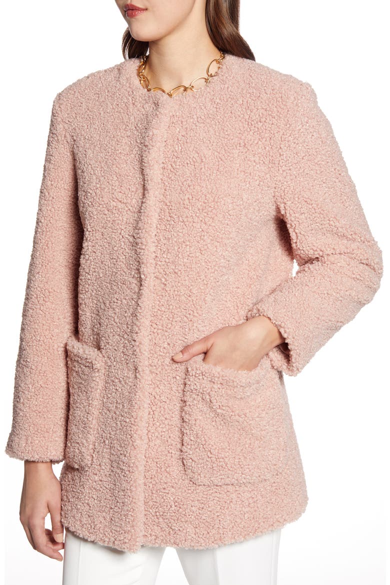 Jewel Neck Teddy Coat, Alternate, color, BLUSH