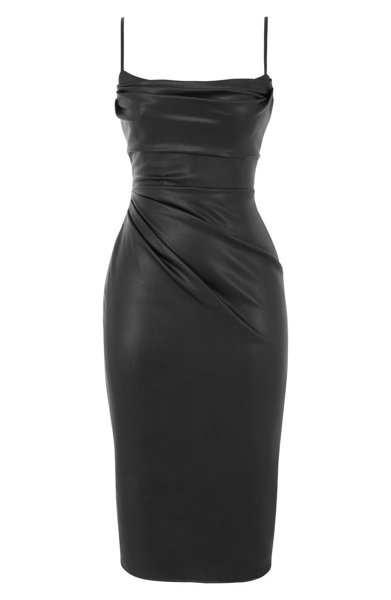 HOUSE OF CB Luanne Sleeveless Faux Leather Midi Dress, Alternate, color, Black