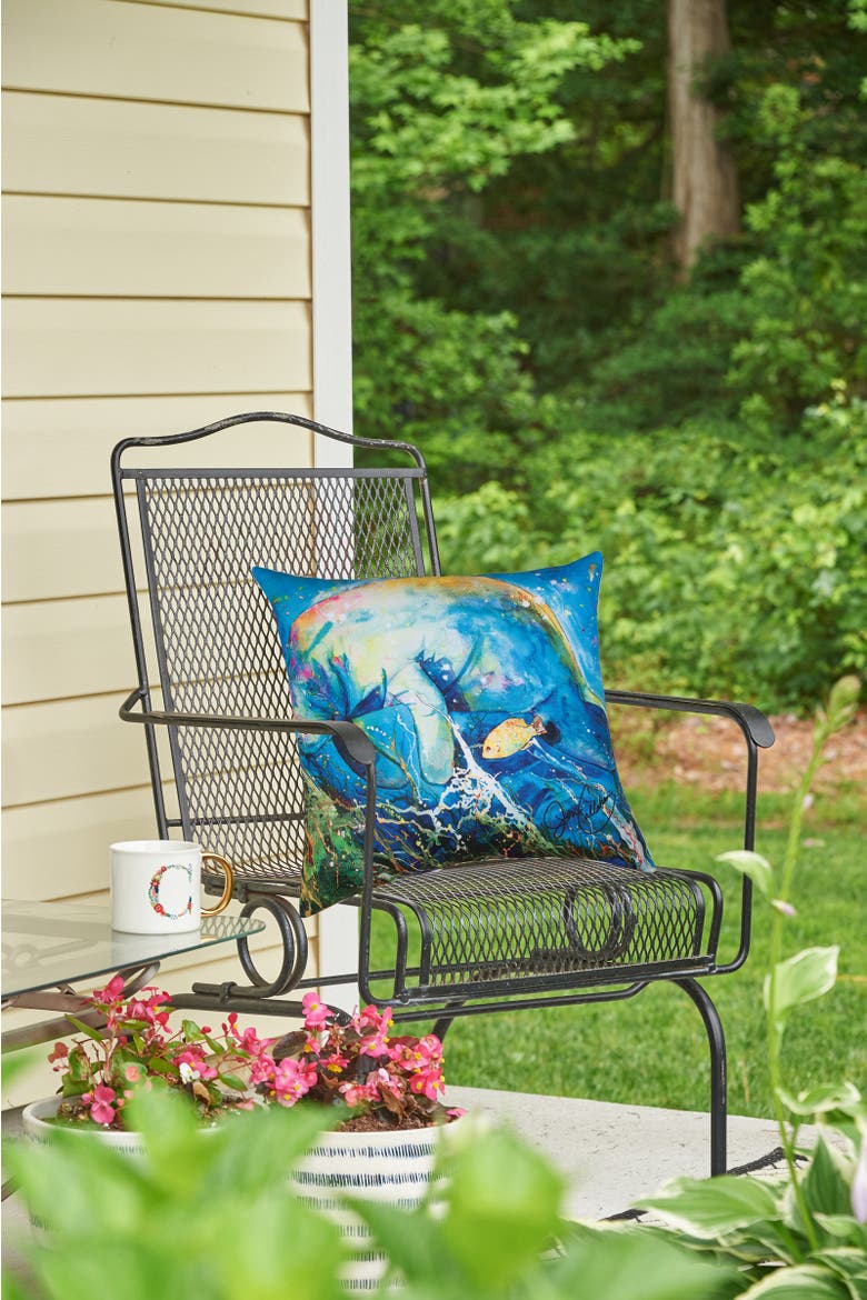 Manatee Barrier Reef Coastal Indoor/Outdoor Throw Pillow, 18" x 18", Alternate, color, Blue