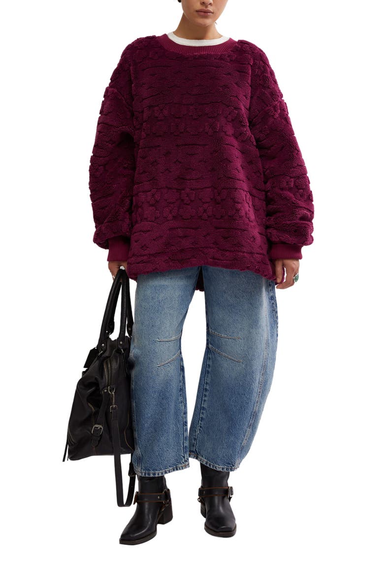 Oversize Faux Fur Sweatshirt, Alternate, color, BERRY COMBO