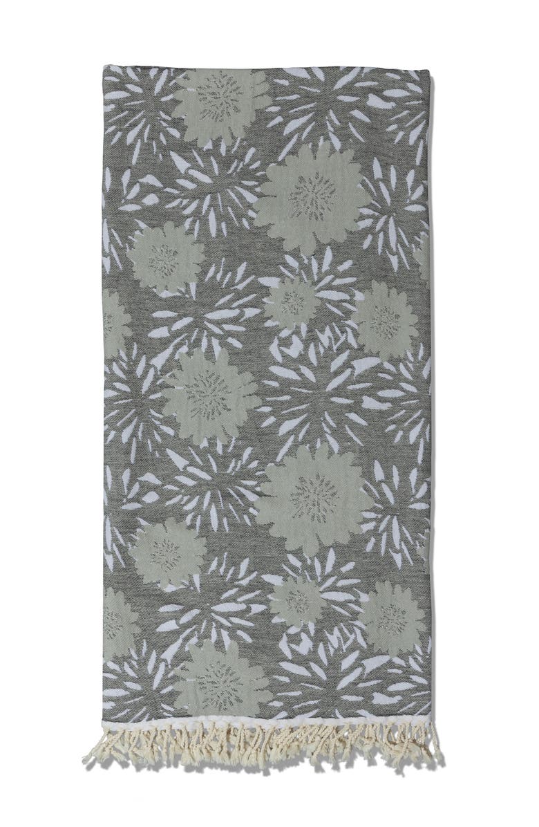 InfuseZen Flower Pop Organic Cotton Medium Weight Throw Blanket, Alternate, color, Black With Grey Flowers