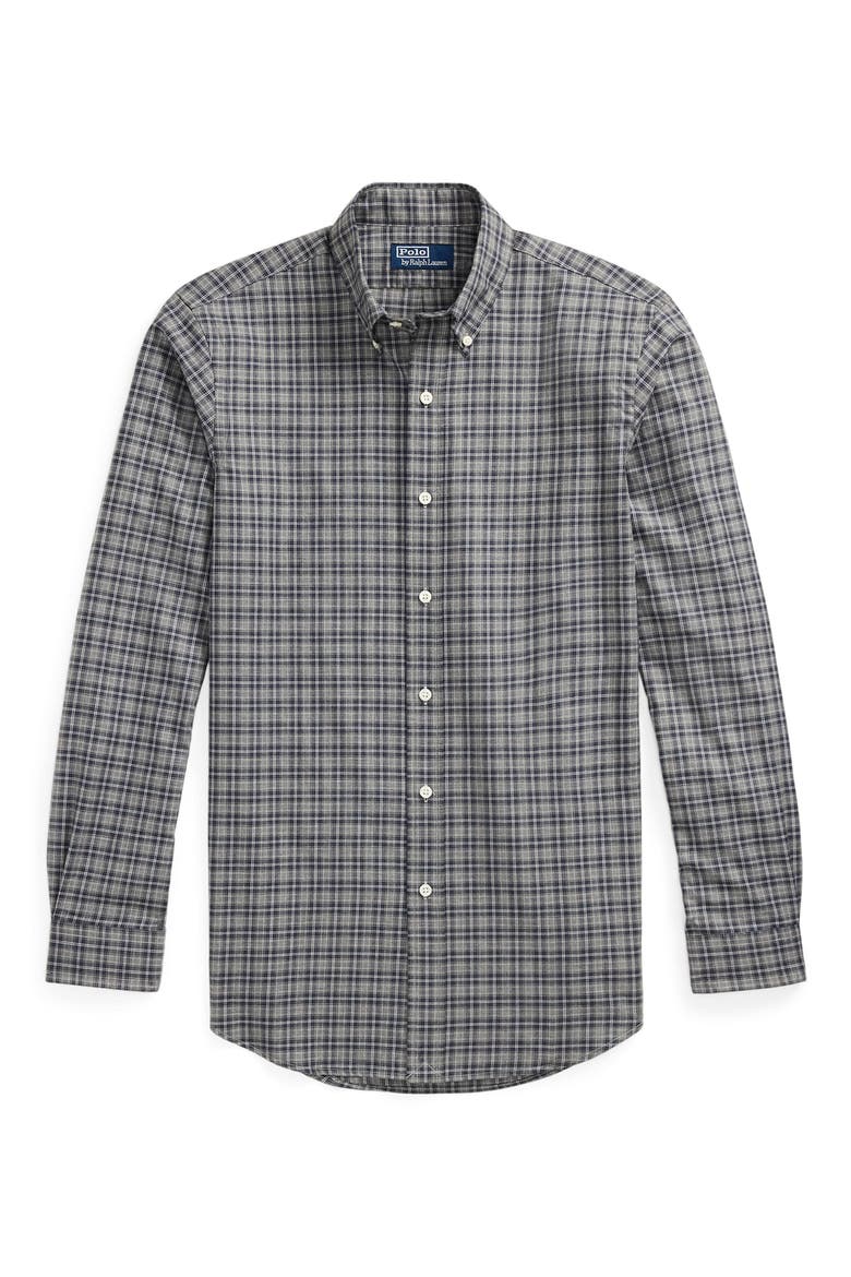 Classic Fit Plaid Cotton Twill Button-Up Shirt, Alternate, color, GREY NAVY HEATHER MULTI