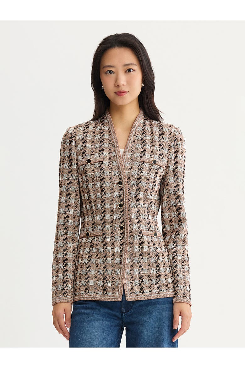 Tailored Houndstooth Tweed Knit Jacket, Main, color, Charmeuse/Biscotti/Black