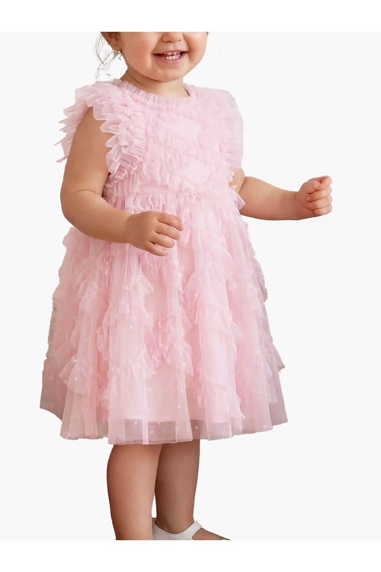 Genevieve Embroidered Ruffle Baby Dress, Alternate, color, Peony Pink